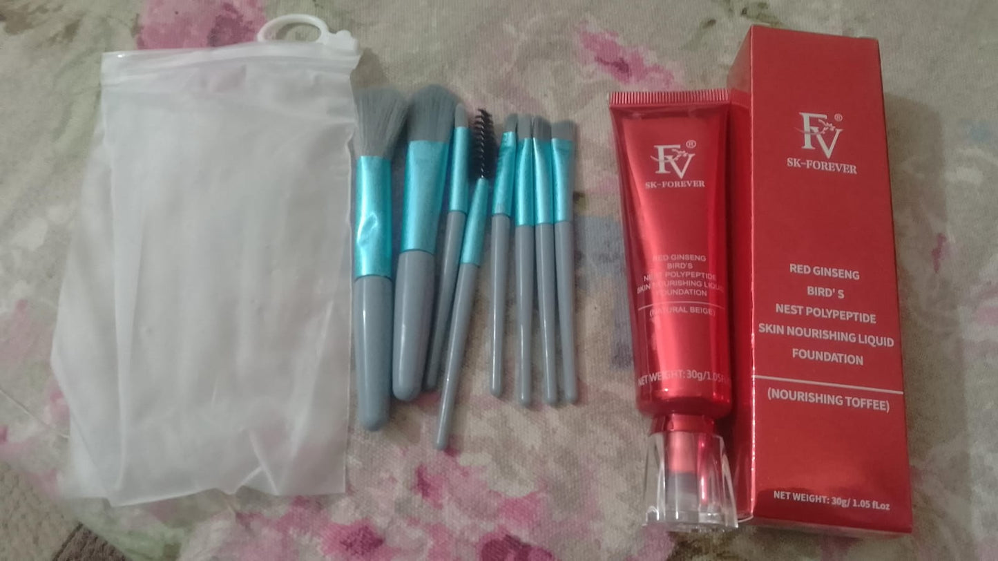 FV Foundation + 8 Pcs Brush Set - Ivory Shade