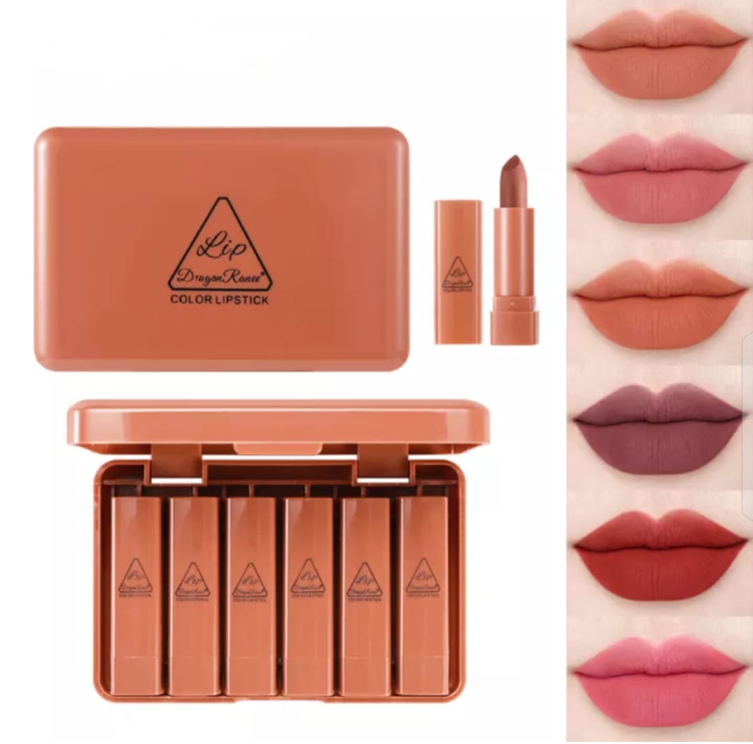 6PCS Matte Brown Velvet Lipstick Set – Nude Lip Kit