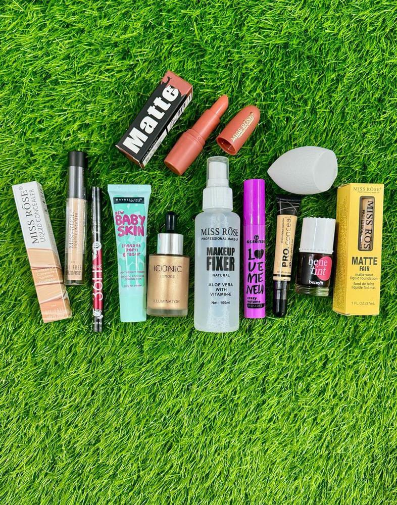 12 Items Complete Makeup & Beauty Deal Kit – Full Face Makeup Set with Nail Polish