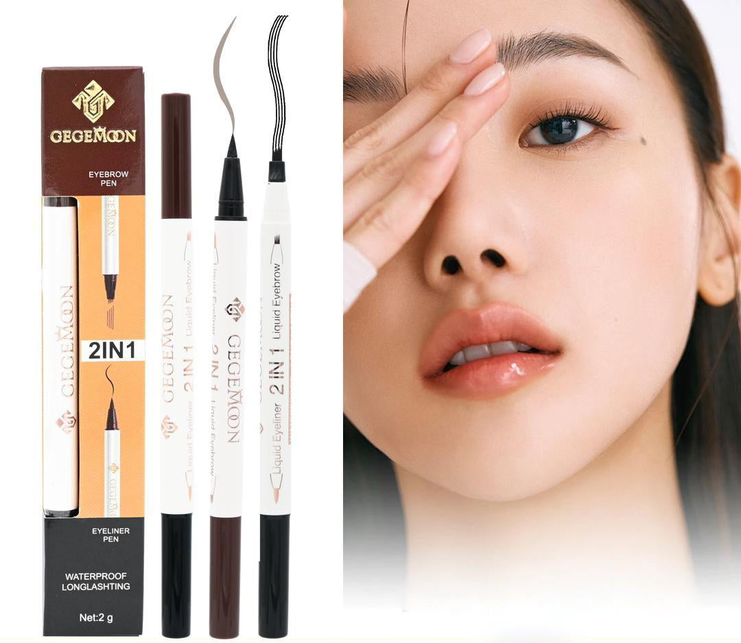 2 in 1 Gegemoon Liquid Eyebrow & Eyeliner | Long Lasting Liquid Eyeliner & Eyebrow Pencil Pack of 2