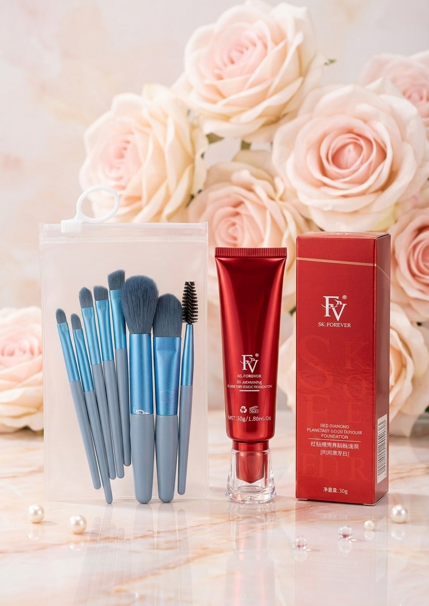 FV Foundation + 8 Pcs Brush Set - Ivory Shade