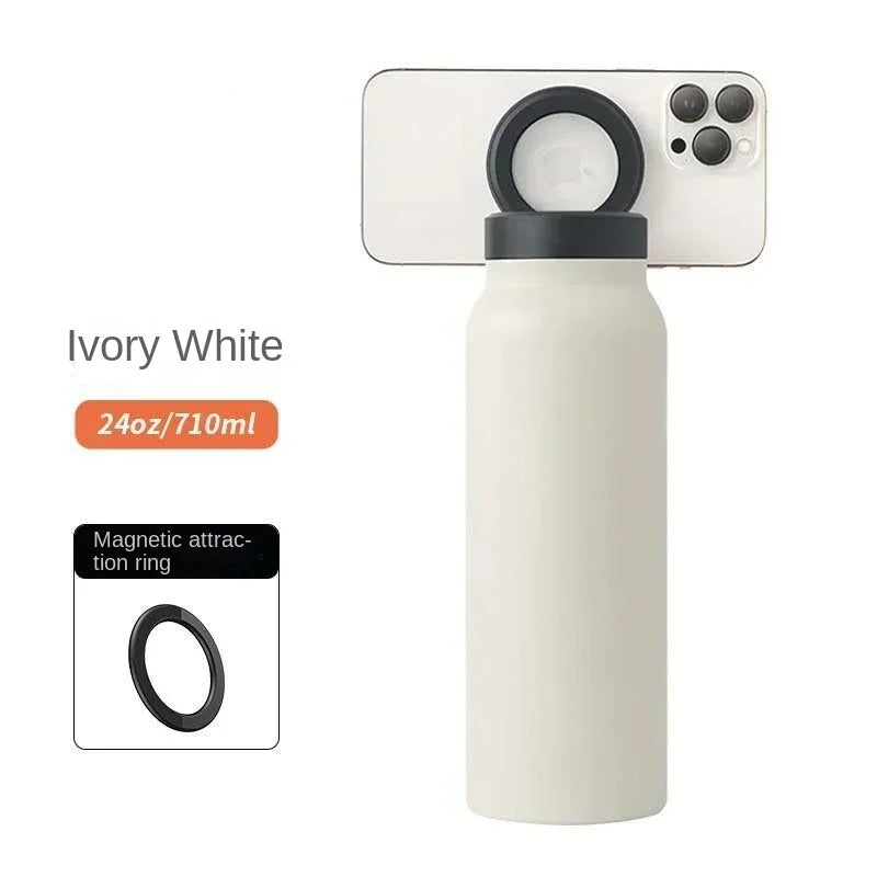 24 Oz Insulated Stainless Steel Sports Water Bottle With Straw Outdoor Insulated Water Mug With Magnetic Phone Holder Thermos