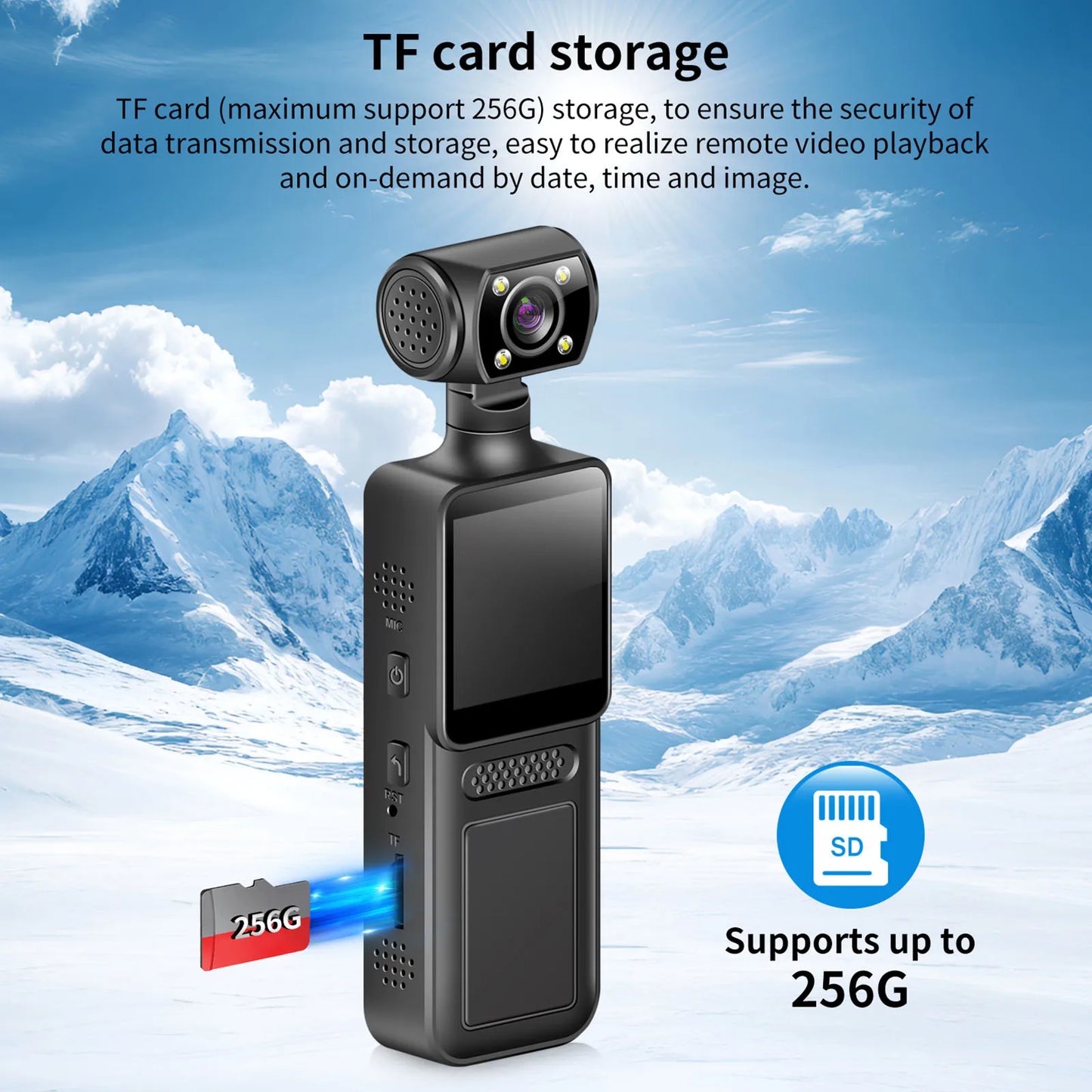 4K WiFi Handheld Camera with 180 Rotating Lens Body Worn Camcorder for Outdoor Sports