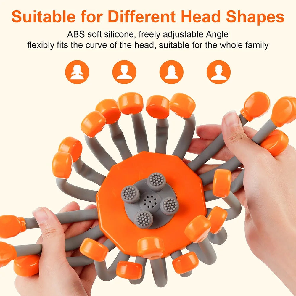 Electric Scalp Massager 24 Heads Octopus Claw Head Massager 24 Point Vibration Massage Scratcher Bluetooth Music Relaxation