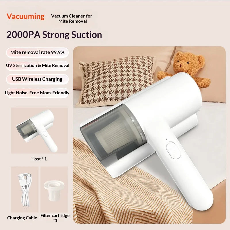 UV-C Sterilizing Cordless Handheld Vacuum, HEPA Filtration & Warm Air Dryer, Efficient Dust Mite Cleaner for Bedding, Sofa