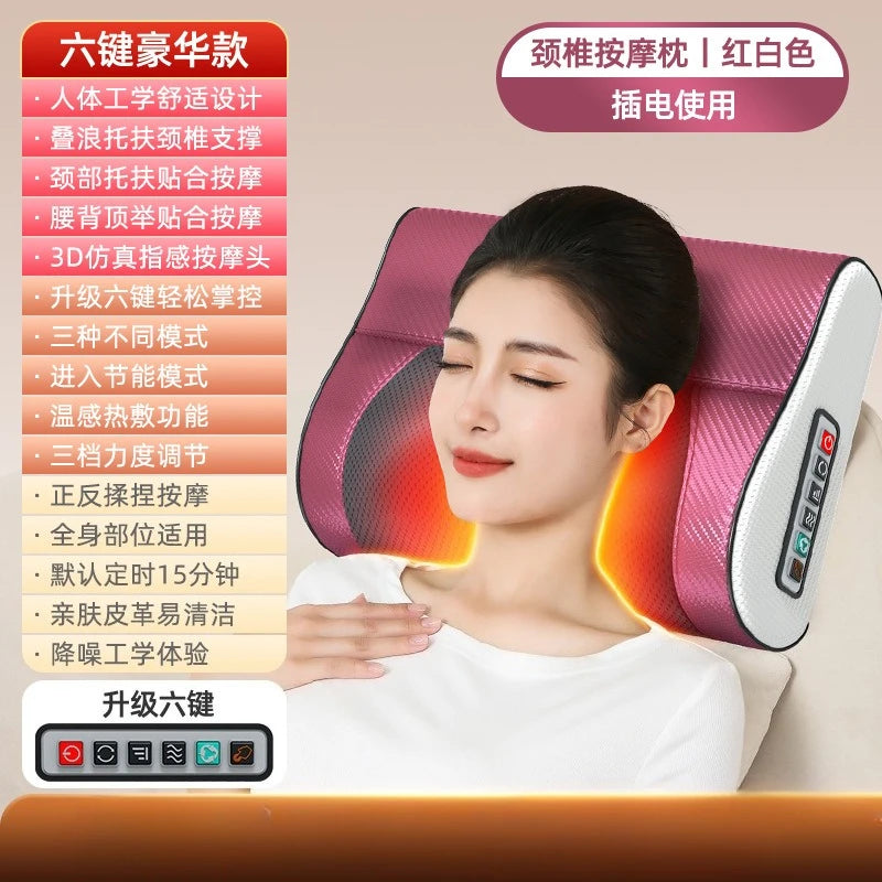 Neck & Back Shiatsu Massage Cushion, Multi-Function Lumbar Support Pillow for Shoulder & Waist Relief, Kneading Durable Device