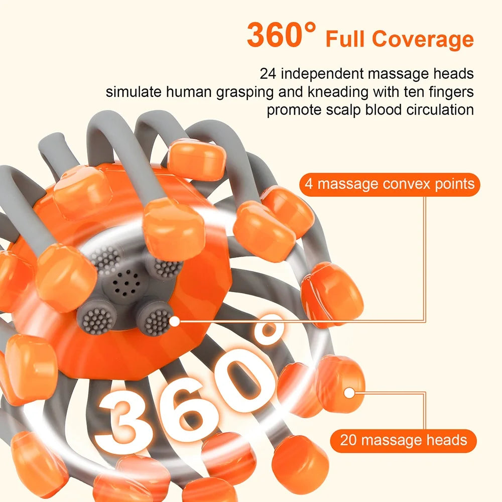 Electric Scalp Massager 24 Heads Octopus Claw Head Massager 24 Point Vibration Massage Scratcher Bluetooth Music Relaxation