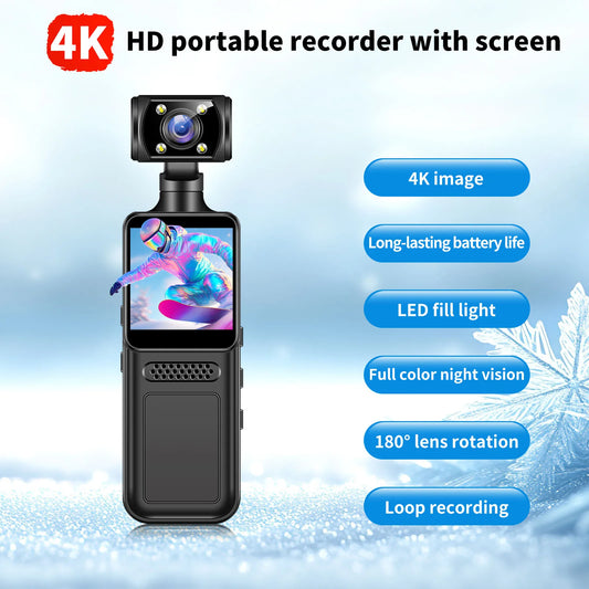 4K WiFi Handheld Camera with 180 Rotating Lens Body Worn Camcorder for Outdoor Sports