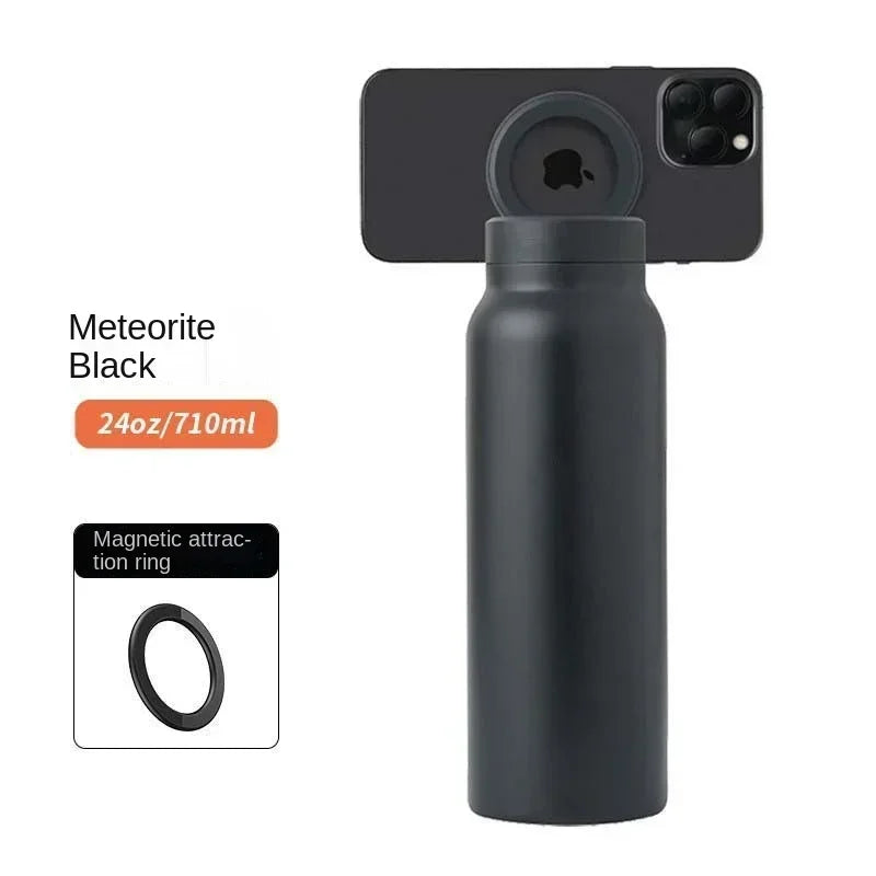 24 Oz Insulated Stainless Steel Sports Water Bottle With Straw Outdoor Insulated Water Mug With Magnetic Phone Holder Thermos